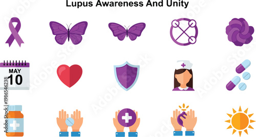 Lupus Awareness And Unity Vector Icons For Medical Health And Support Concepts