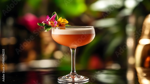 Tropical coconut cocktail with exotic garnish