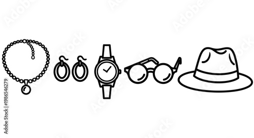 Accessories including watch and hat.