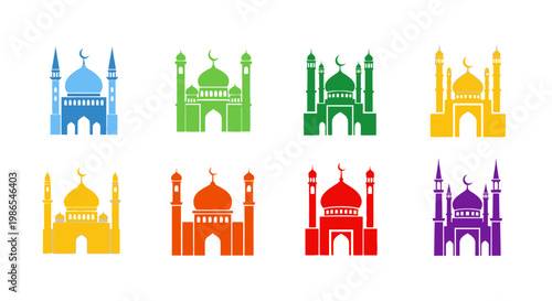Colorful mosque icons in different colors.