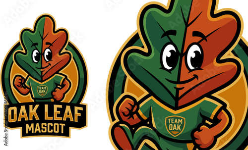 Oak Leaf Mascot Cartoon Character Logo.