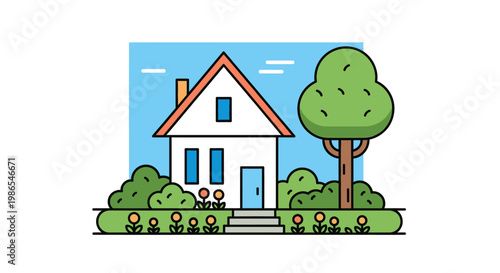 White house with orange roof.