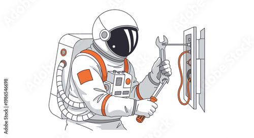 Astronaut in Space Suit Working.