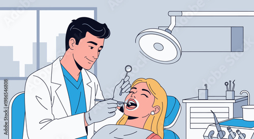 Dentist examining a patients teeth.