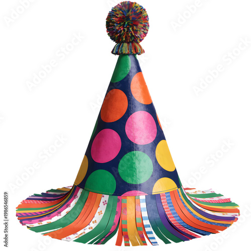 Colorful Birthday Party Hat Isolated on Transparent Background