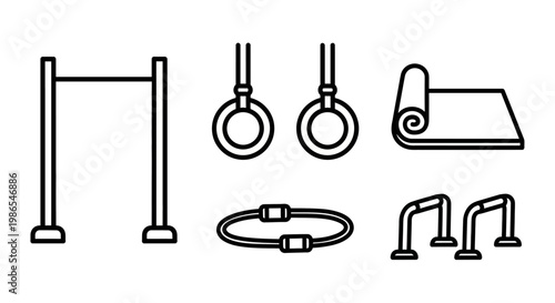 Gym equipment icons set.