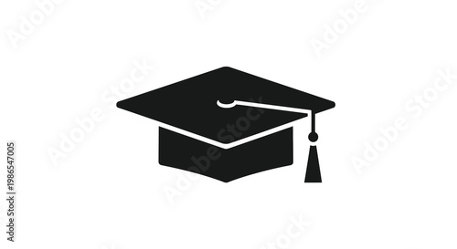 A simple black and white silhouette of a graduation cap with tassel