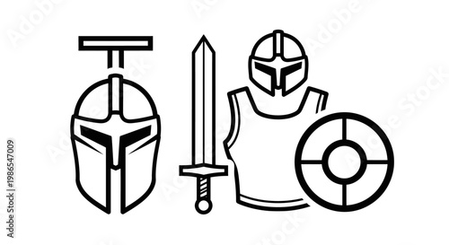 Medieval knight armor and weapon set.
