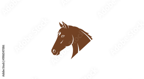 A stylized brown horse head in profile, looking left, against a plain white background.