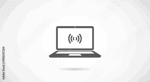 Connected Computing: A simple yet elegant illustration depicts a laptop with a wireless signal icon on the screen, representing the concept of connectivity and technological access. 