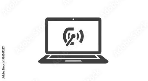 Digital Disconnect: A laptop displaying a Wi-Fi symbol with a slash through it, signifying internet connection issues or the absence of a wireless network