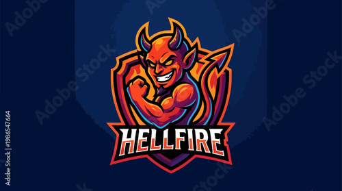 Hellfire demon mascot emblem logo.