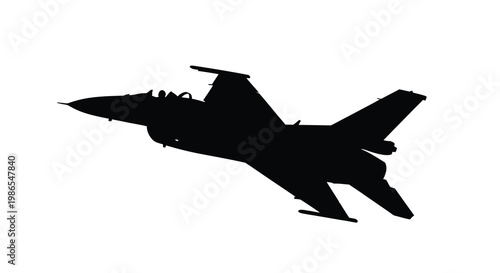 Silhouette of a fighter jet against a stark white background