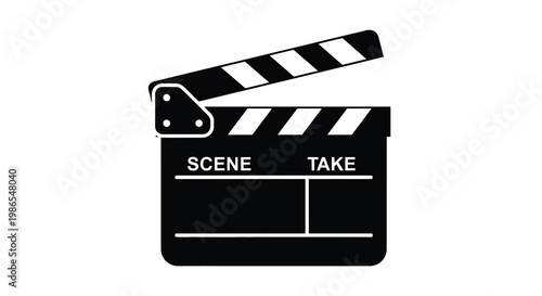 A black and white clapperboard icon representing film production and scenes