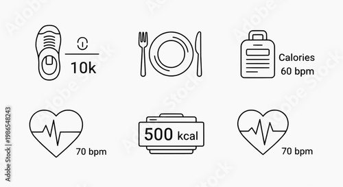 Fitness tracker displays calorie intake and heart rate during exercise with food plate