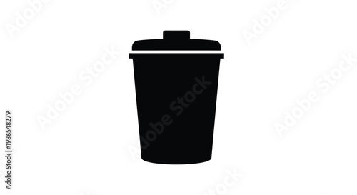 Simple black silhouette of a trash can with a closed lid