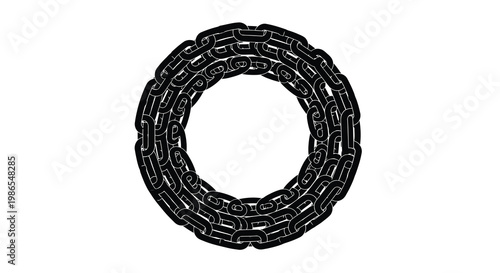 A coiled black chain forming a circular shape against a white background