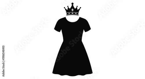 Black silhouette of a dress with a crown atop a headless form