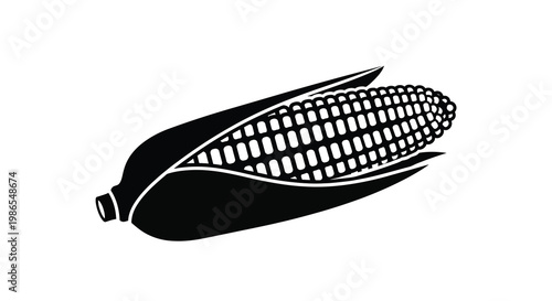 Black and white illustration of a partially husked ear of corn