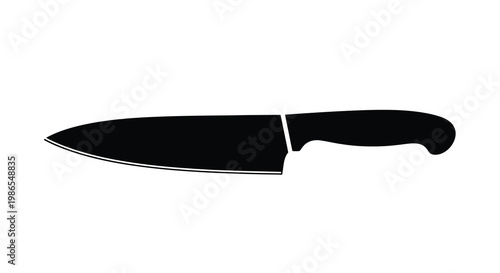 Black silhouette of a chef s knife against a white background