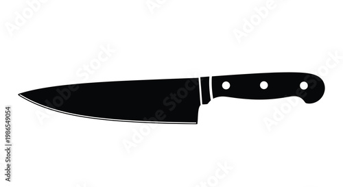 A black silhouette of a chef s knife on a white background