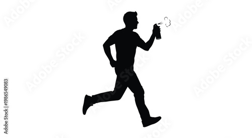 Silhouette of a man running while spraying from an aerosol can