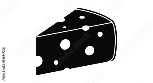 A simple black and white illustration of a wedge of swiss cheese