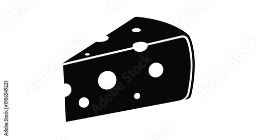 A black and white illustration of a wedge of swiss cheese with holes