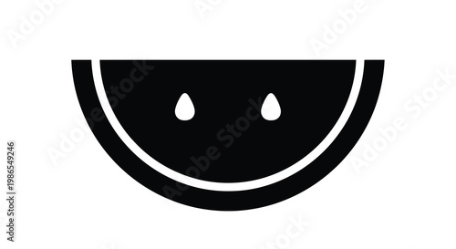 Simple black and white illustration of a watermelon slice with seeds