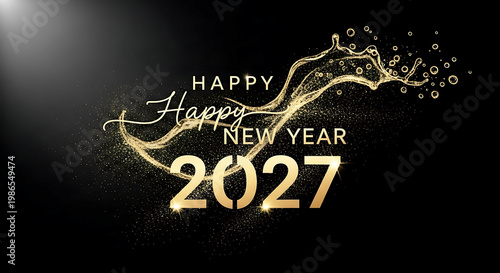 Luxury Gold and Black Happy New Year 2027 Elegant Design