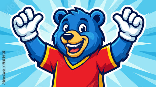 Cheerful Bear Mascot Cartoon In Red Shirt.