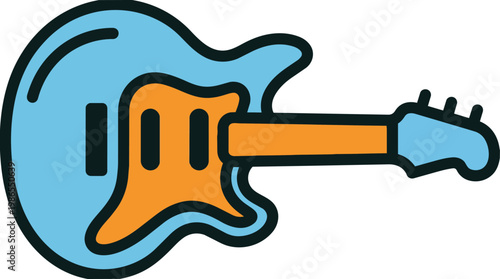 electric guitar cartoon illustration with blue body.