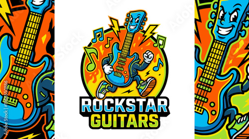 Rockstar guitar logo design artwork.