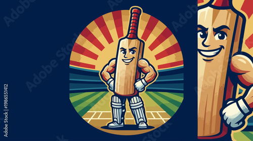 Cartoon rolling pin character with cheerful face.