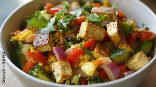 Vegan tofu scramble with vegetables
