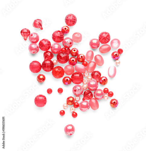 Heap of pink beads isolated...