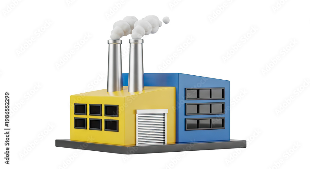 Naklejka premium 3D Rendered Cartoon Factory with Smoking Chimneys