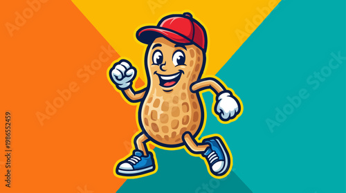 Peanut Mascot Running Cartoon Character.