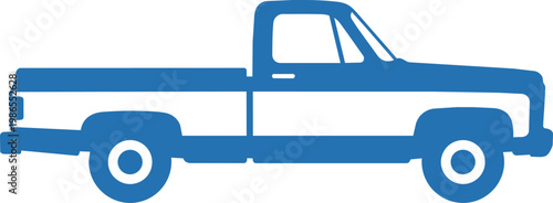 Blue Pickup Truck Silhouette On White Background.