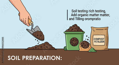 Soil Preparation Illustrated: A step-by-step illustration of soil preparation, showcasing the essential steps for enriching soil and creating optimal growing conditions. 