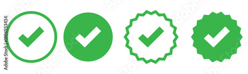 account verify icon, verified badge icon with check mark tick symbol : confirmed, approved, verification icons