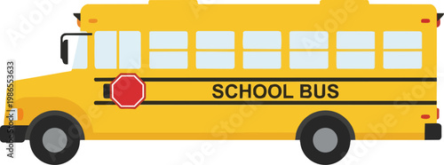 Bright yellow school bus under clear sunlight.