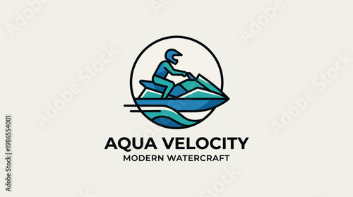 Jet ski rider on modern watercraft logo.