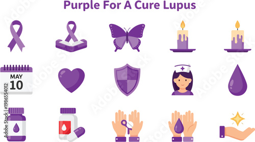 Purple For A Cure Lupus Awareness Icons For Medical Education And Health Campaigns