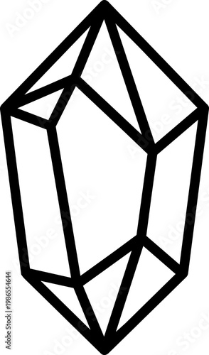 Geometric Crystal Gem Outline Illustration in Black and White.