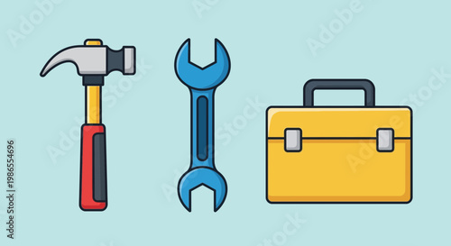 Toolbox with wrench and equipment, repair concept illustration.
