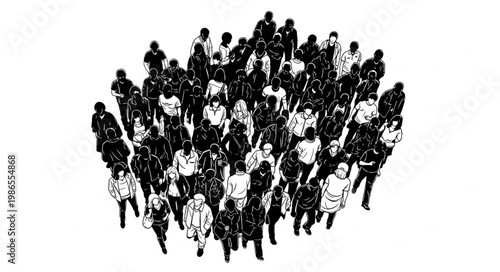 Large Crowd Of People Seen From Above.