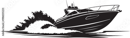 Speedboat, black, vector, illustration, watercraft, speeding, monochrome