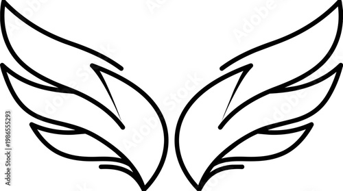 Winged Wings Silhouette In Black Line Art.
