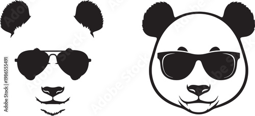 black and white panda head wearing cool sunglasses on white background.